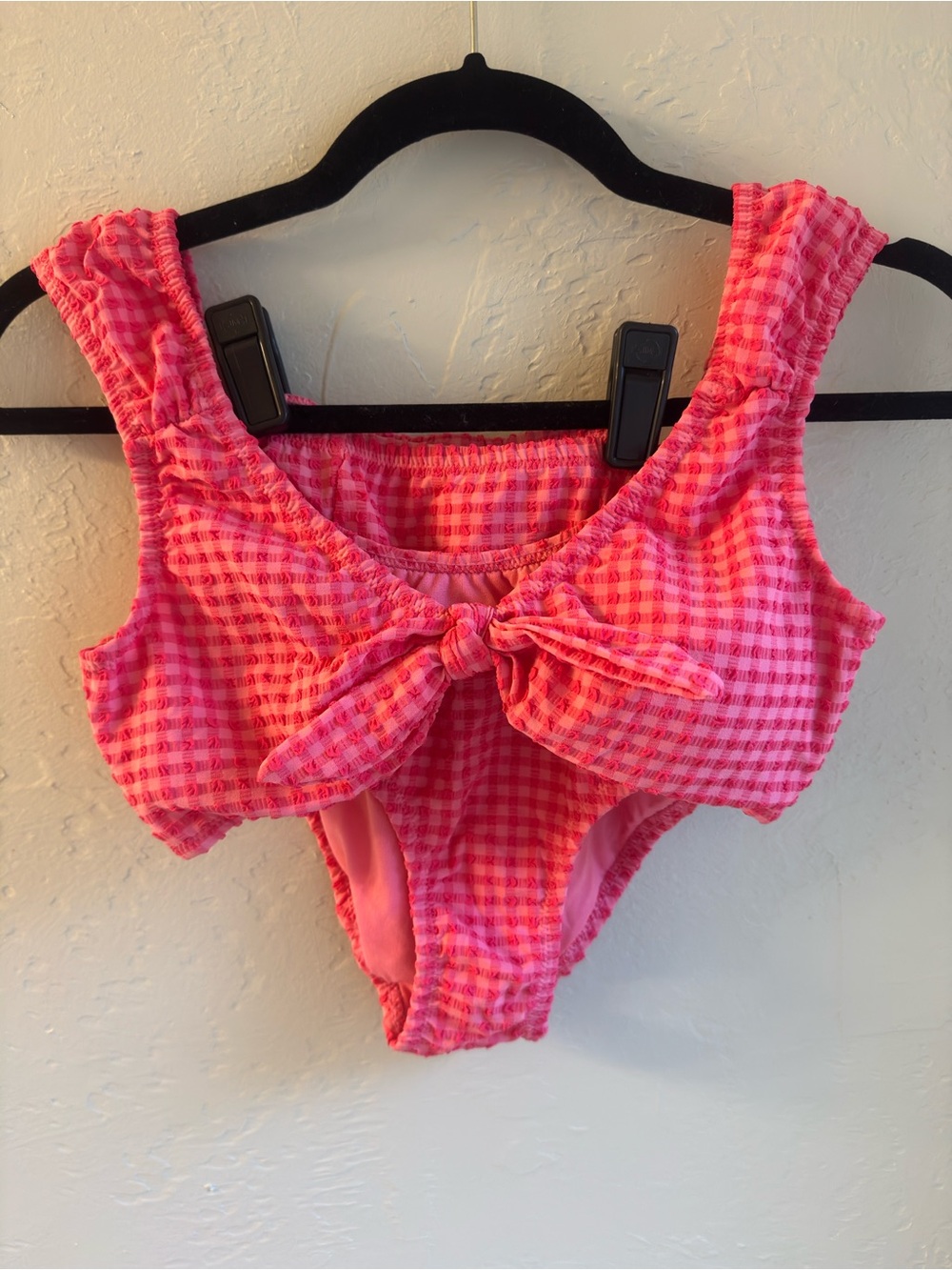Envya Swimwear - Pink Gingham Tie-Front Bikini Set with High Waist Bottoms